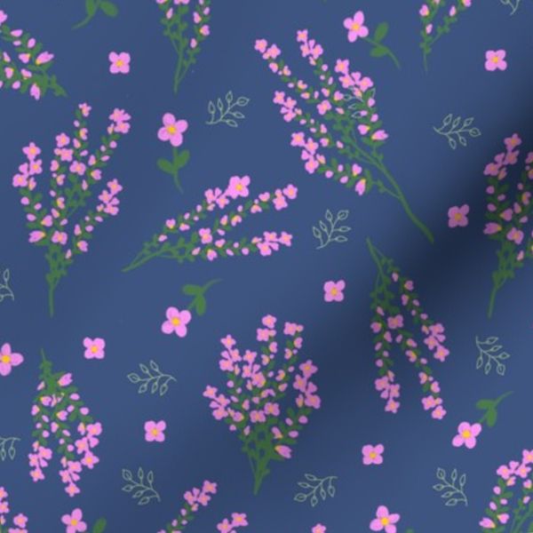 Pink Flowers on Dusty Blue Medium