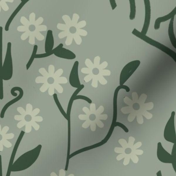 sage damask with lighter flowers - large scale