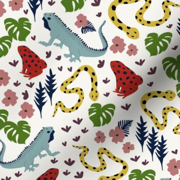 Medium / Jungle Garden Snakes Lizards Frogs Palm Leaf Monstera Flowers