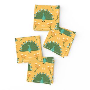 Peacocks on yellow