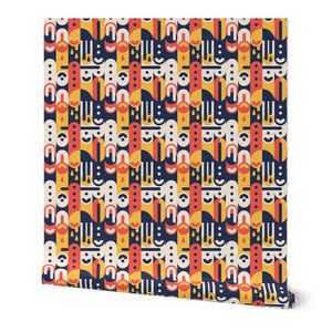 Bold Minimalistic Geometric Pattern on Red Yellow and Blue / Small Scale