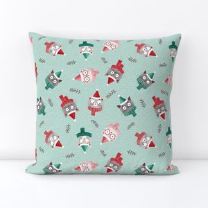 Medium Christmas cats in red Santa hats and scarfs on green mint medium