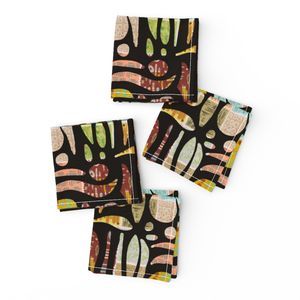 Earthy hues abstract multi patterned shapes in black linen small