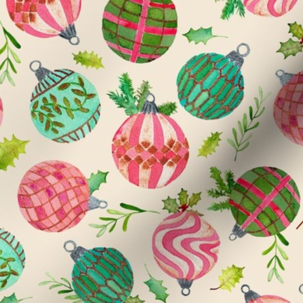 Vintage Christmas Ornaments / Cream - Watercolor