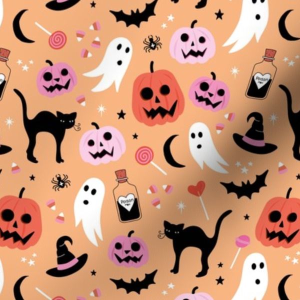 Black cats ghosts and pumpkins scary retro kids halloween fright night