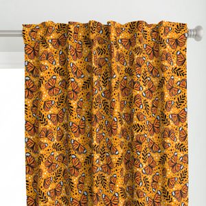 Large Scale Orange Monarch Butterflies on Marigold Golden Yellow