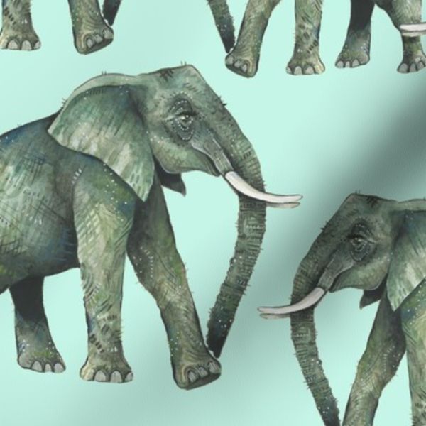 Elephants on Light Aqua (large)