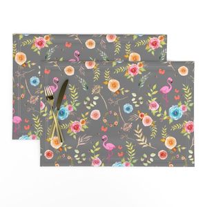 Dreamy Spring Garden (Flamingo) - mid grey medium