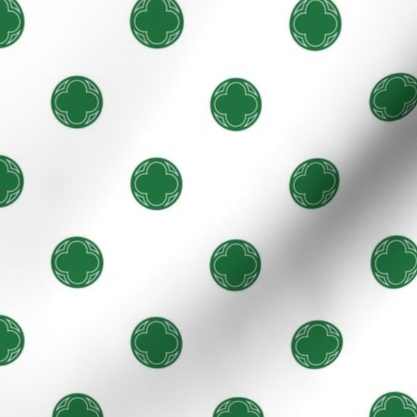 Quatrefoil Gothic Polka Dots, Large, White on Green