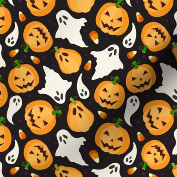 Cute Halloween Pumpkin and Ghosts in Black - Medium