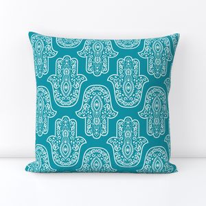 Large Scale Hamsa Hands White on Turquoise