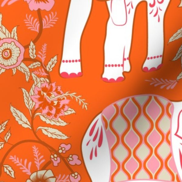 Festive Elephants- Pink and Orange- Large Scale
