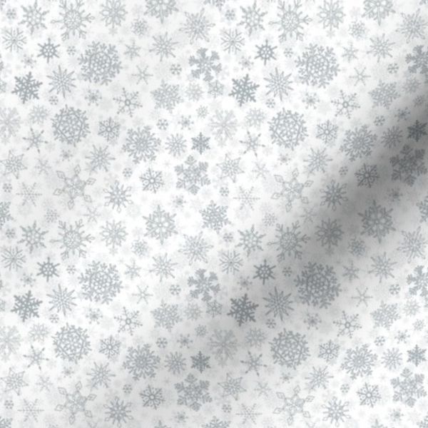 Christmas Winter Hand Drawn Unique Silver Gray Snowflakes Layered on Solid