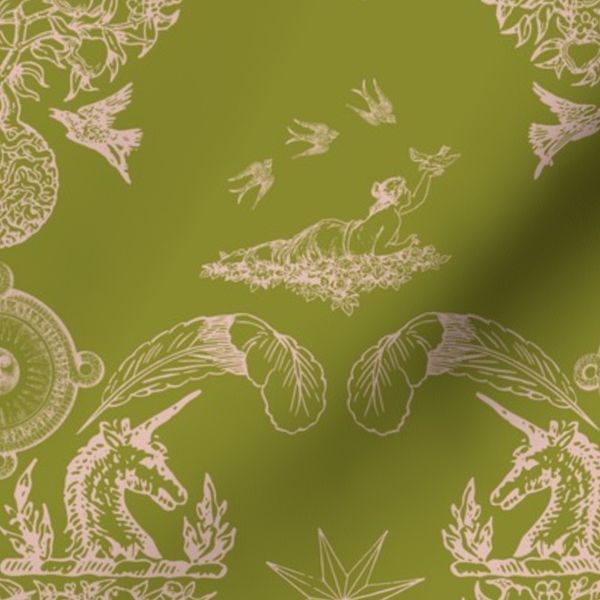Spring Damask - Blush on Pea Green