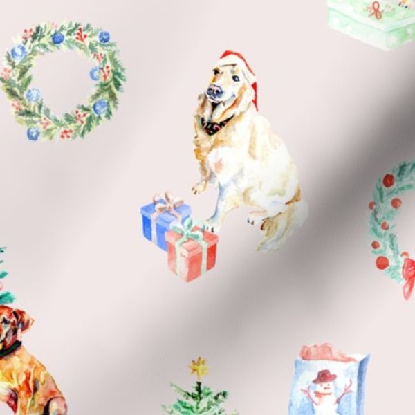 Holiday Dogs in Light Pink (Large)