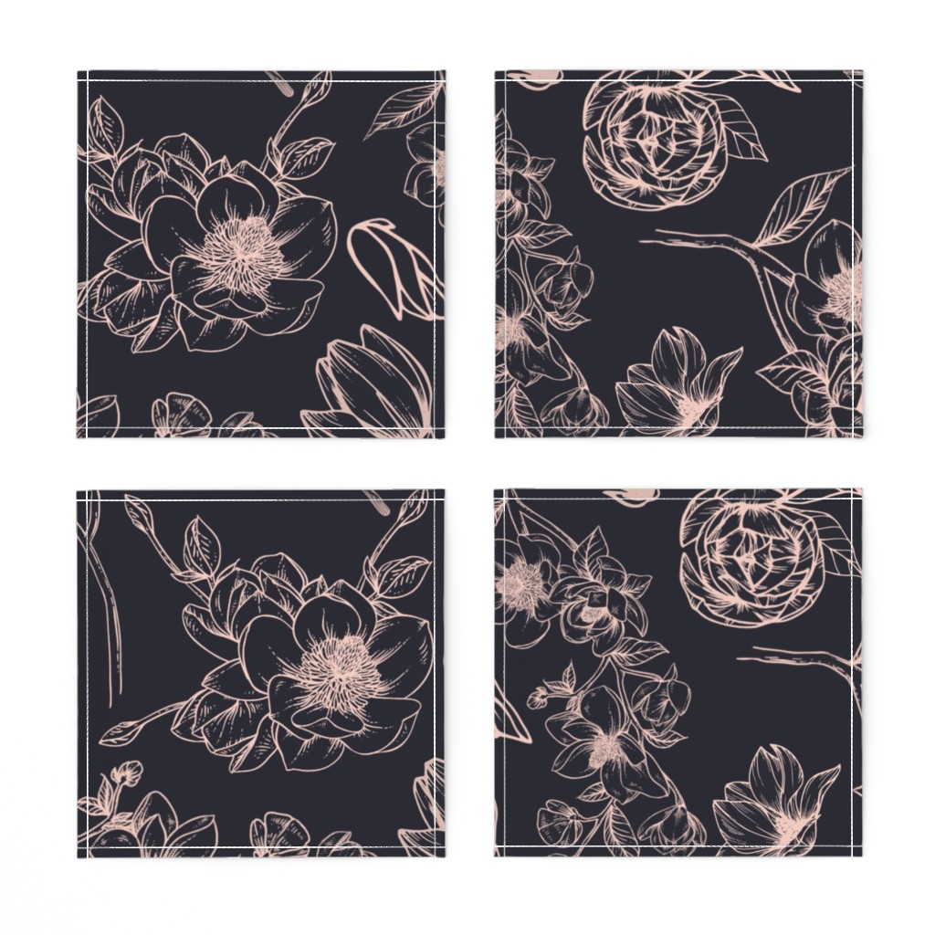 Top down of four unfolded Cocktail Napkins arranged in a grid showing the printed design
