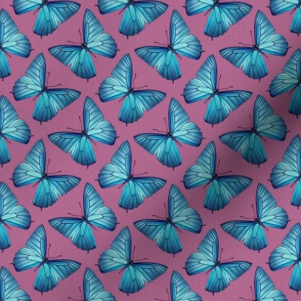 Blue Morpho Butterfly on Peony Linen