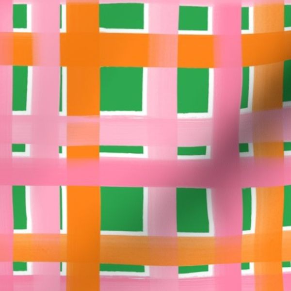HAND PAINTED IRREGULAR GINGHAM MULTI GREEN LARGE