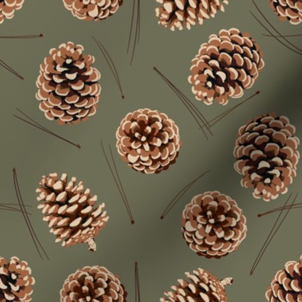 Falling pinecones green background autumn