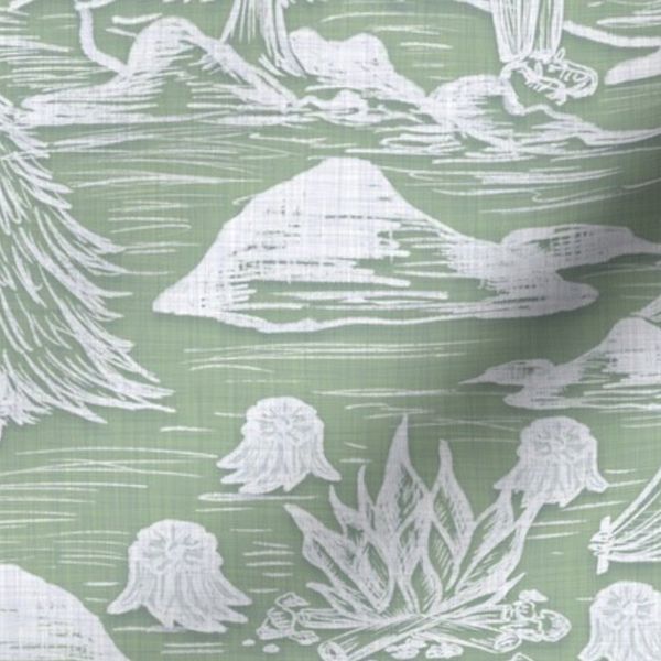 Camping in the Spring Woods Toile de Jouy (Sage)