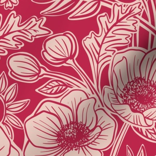 Bee Floral with Anemones in Viva Magenta - large