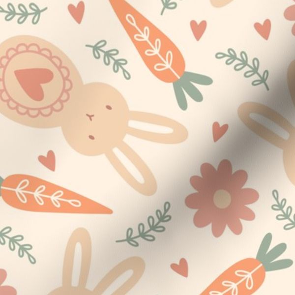 Boho Bunnies on Cream (Large Scale)