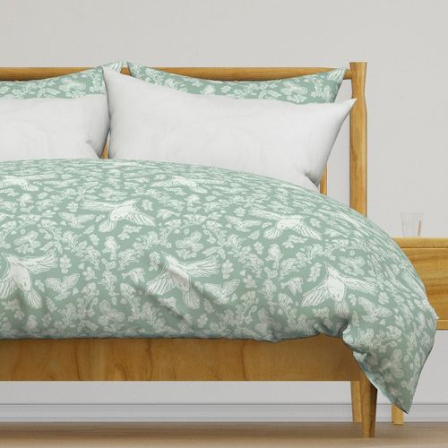 Viva New Zealand Birds Boho style GREEN SAGE medium scale