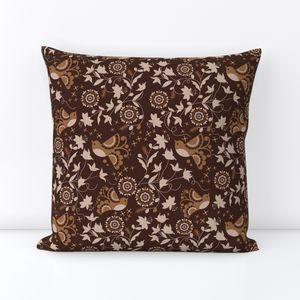 Scandinavian Nordic Folk Art Floral Bird Pattern 10x12'' Earthy Brown Tone