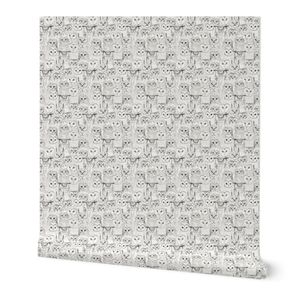 Micro Vintage Owl Sketch Black White Bird Drawing Animal Wallpaper Fabric