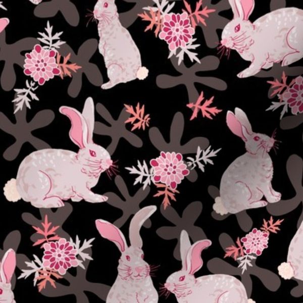 Bunnies in Flower Field Black