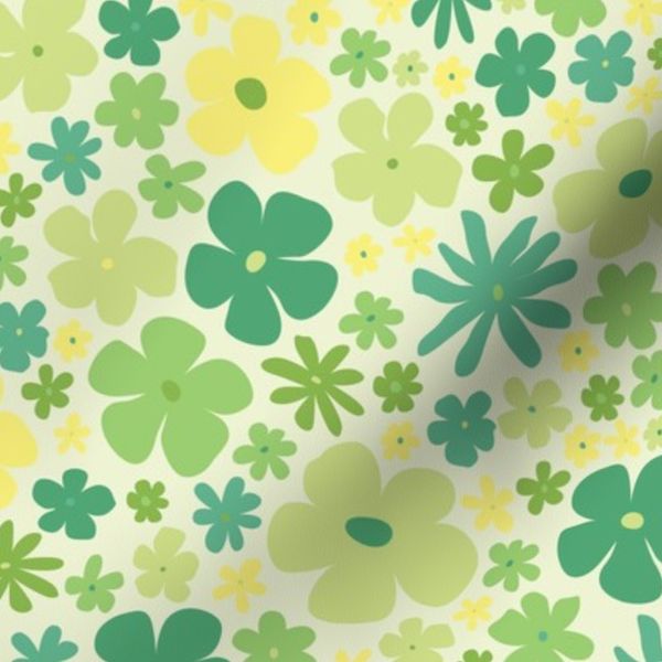 retro green florals lime green groovy 60s 70s flowers green flowers girly