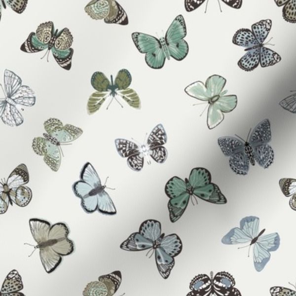 MEDIUM blue butterflies fabric - blue and green butterfly interiors
