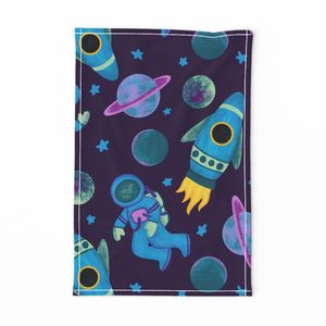 Outer Space - Purple Astronaut Rocket Galaxy Print (LARGE)