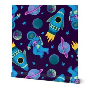 Outer Space - Purple Astronaut Rocket Galaxy Print (LARGE)
