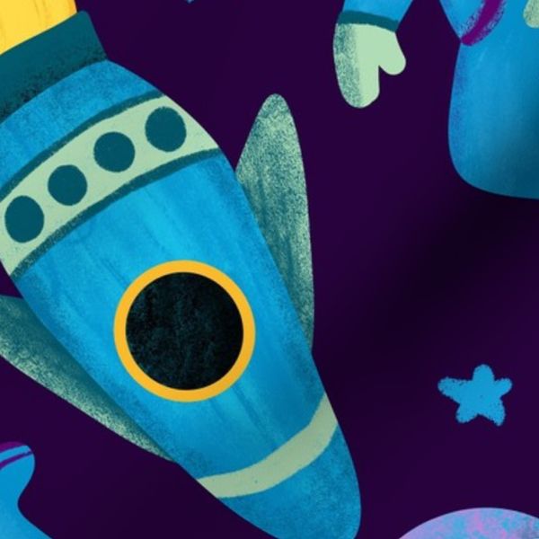Outer Space - Purple Astronaut Rocket Galaxy Print (LARGE)