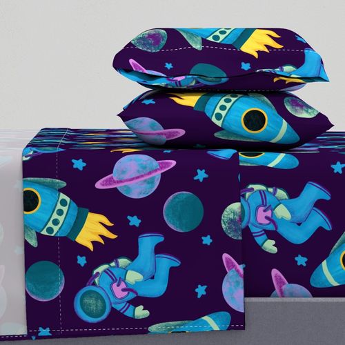 Outer Space - Purple Astronaut Rocket Galaxy Print (LARGE)