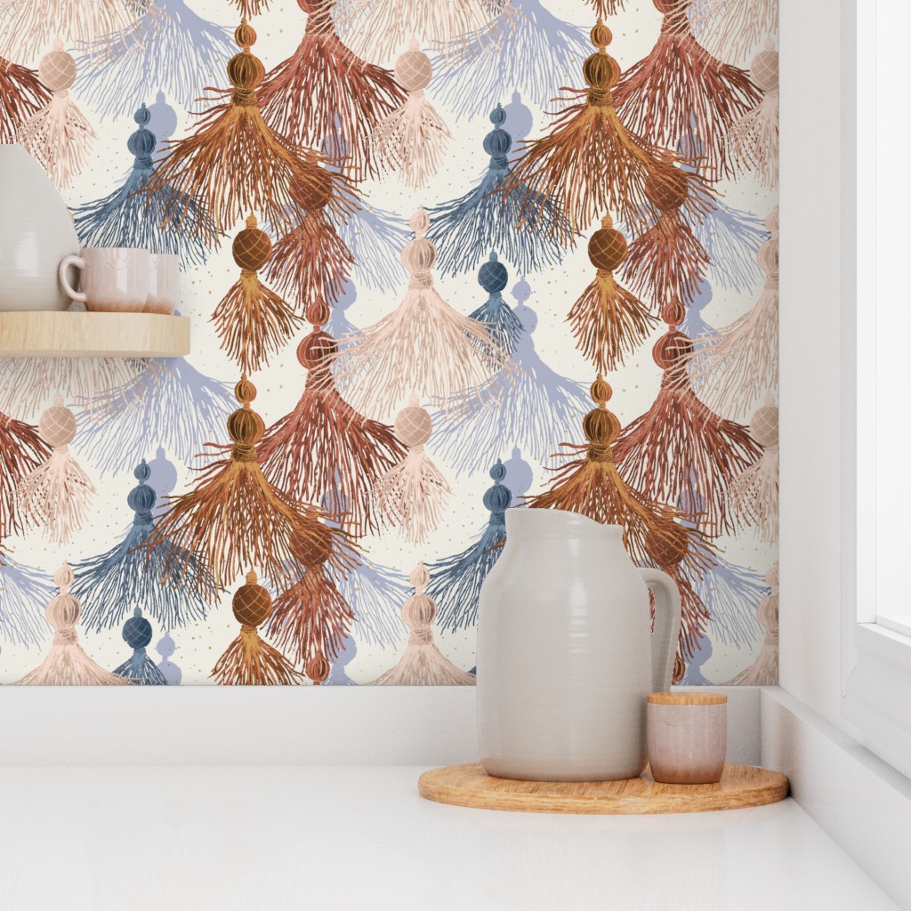 Corner of a kitchen counter with a window and shelf showing Peel and Stick wallpaper on the walls