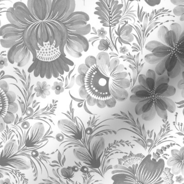 Folk florals grey / small scale