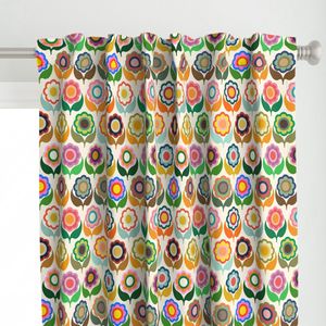Mid Century Abstract Daisy Floral - Rainbow Multi - Retro Bloom