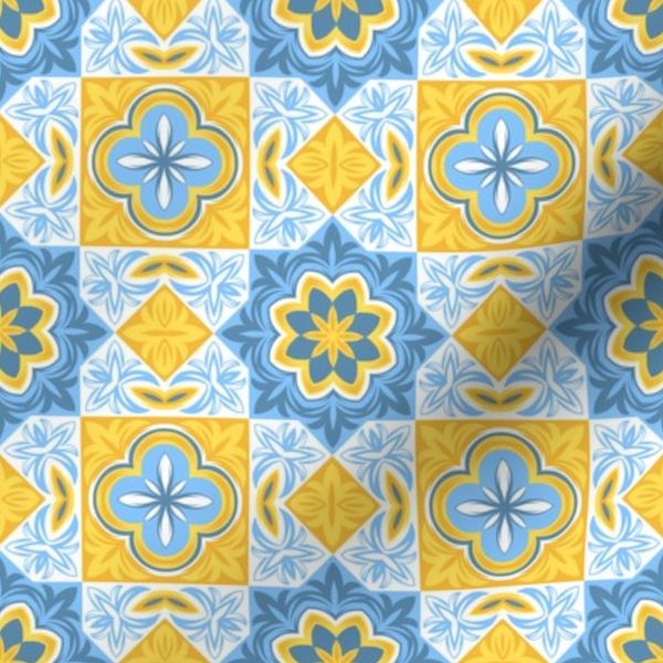 Blue and Yellow italian tile mosaic / small scale