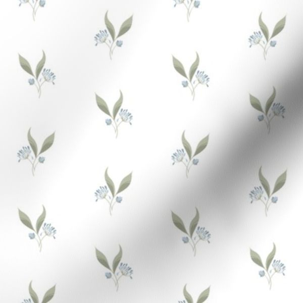 Summertime Blue Flower Green Leaves on White / Regency Little Girl / Mini