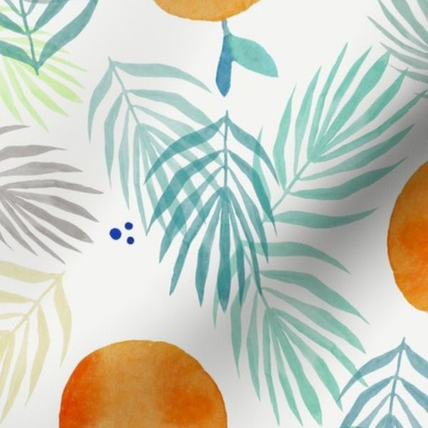 Summer fruit - peaches over tropical leaves L