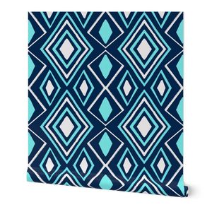 Abstract Diamonds in White Turquoise and Navy