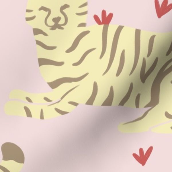Pastel Tigers - Pink Background - Big
