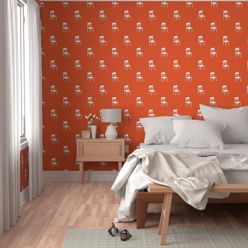Bedroom with a bright window, bed and wood furniture with Peel and Stick wallpaper on the walls