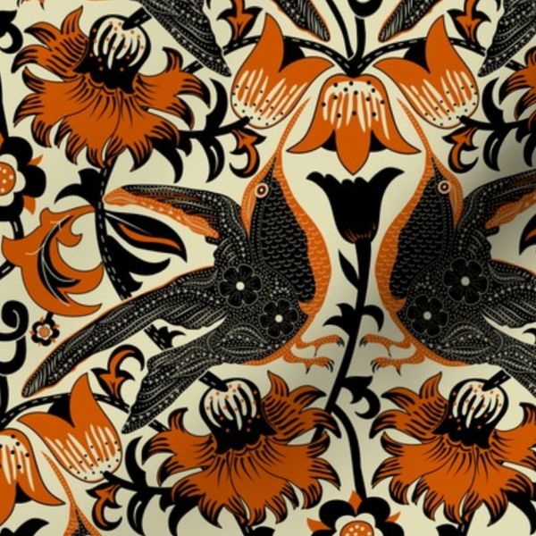 Hummingbirds in William Morris Lodden BURNT ORANGE