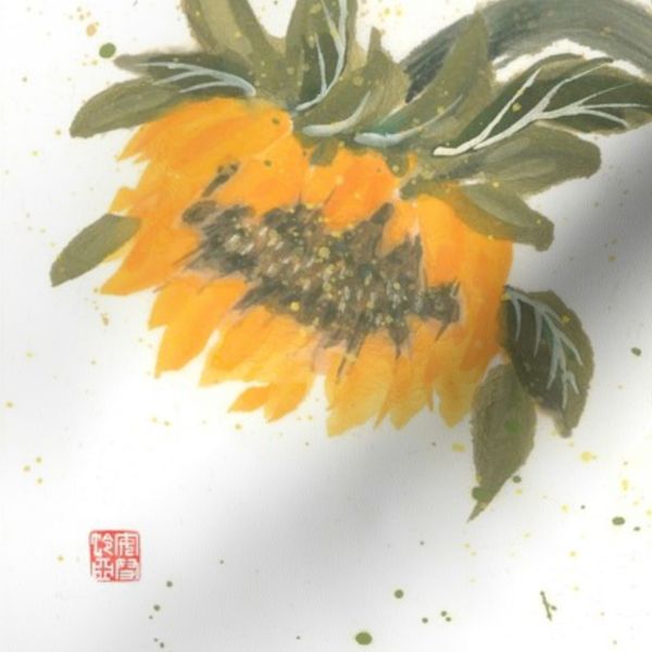 Two Sunflowers in Japanese Sumie style