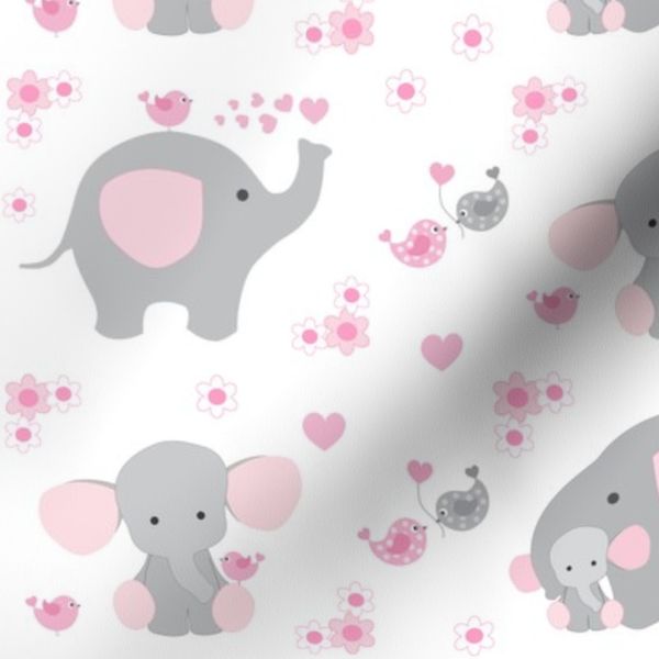 Pink Elephant Floral Baby Girl Nursery Very Small Size