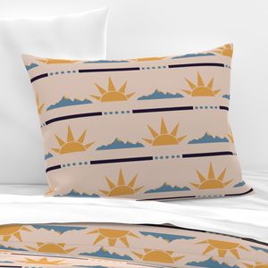 Sun and mountain with dots and lines - yellow blue beige