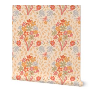 Muted Bouquet Damask Large scale Pastel floral